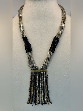📿 Himalayan Gems Handmade Black Silver Beaded Multi Strand Tassel Necklace